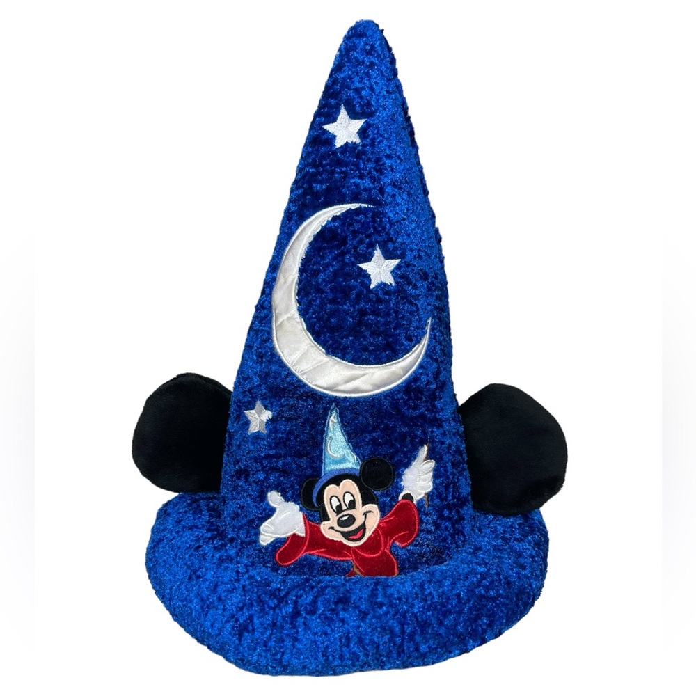 Authentic Disney Mickey Mouse Hat with Ears Blue Plush Fantasia Wizard Tall Cap